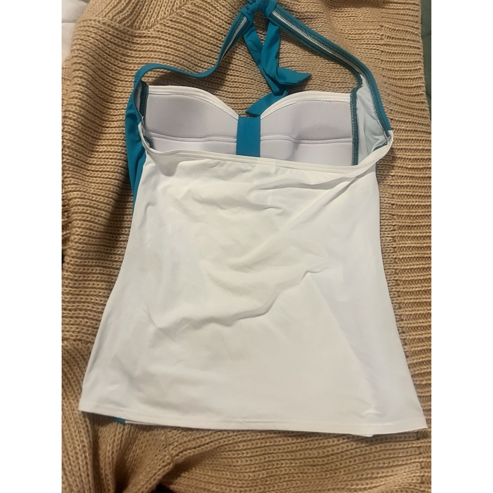 TOMMY BAHAMA ~ Lined Seafoam Green V-Neck Ruched TANKINI SWIM TOP S Orig. $148 - Picture 2 of 3